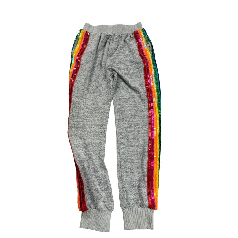 Lola and The Boys Heather Gray Rainbow Sequin Side Stripe Jogger Pants Size 10